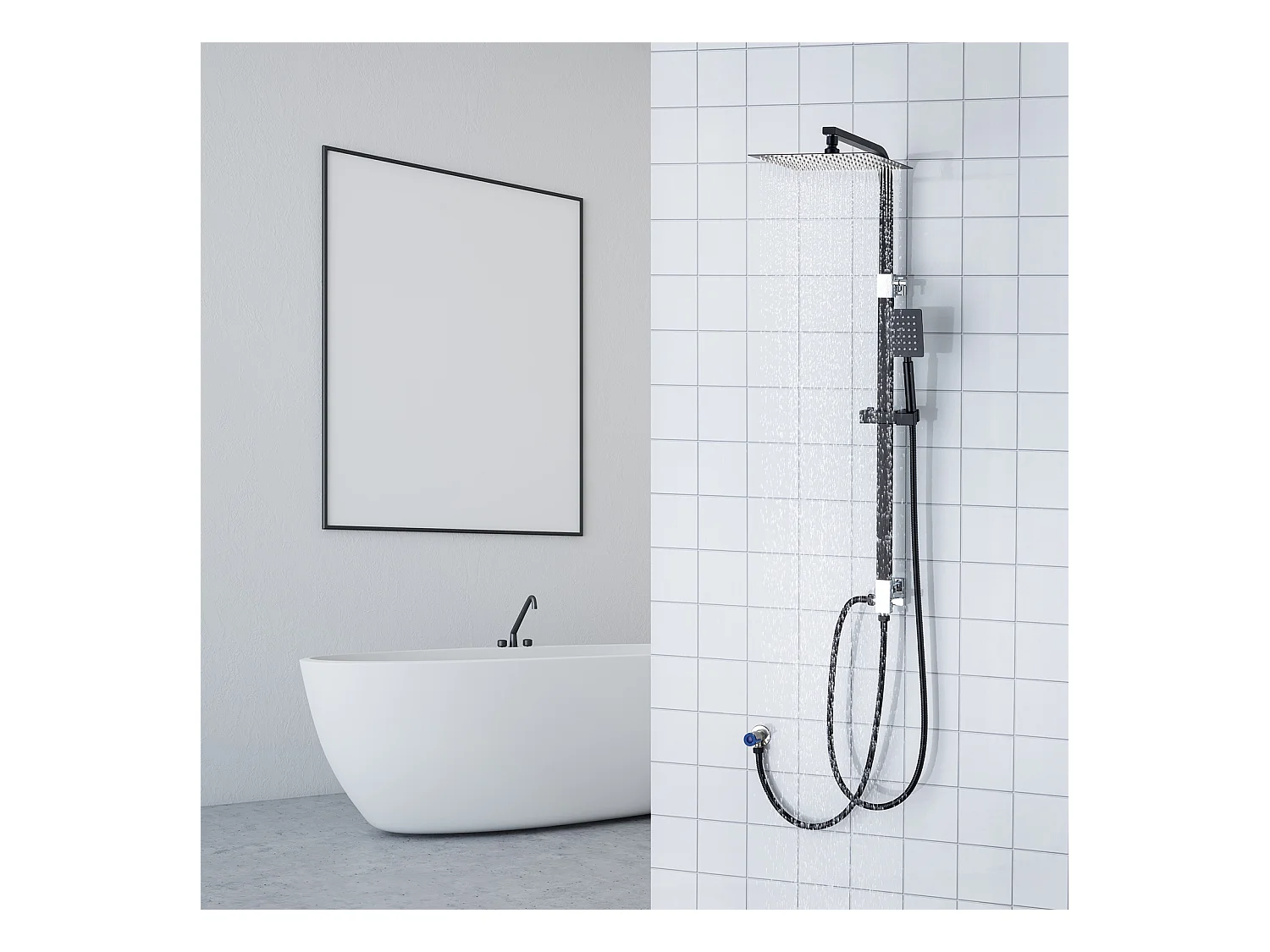 Colonne Douche Noir Sans Mitigeur Système Douche avec Douchette à Main/Tête Douche Carré 10 Pouces/Hauteur Réglable 690-1130 mm Salle Bain,EU Modèle