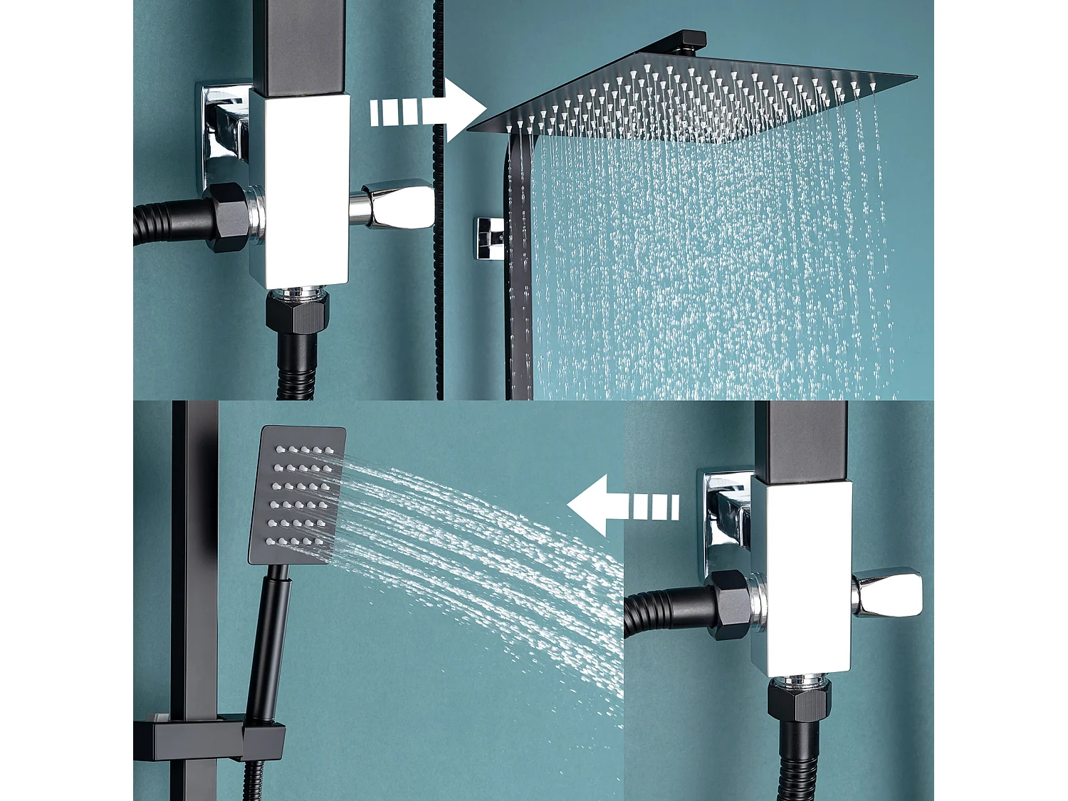 Colonne Douche Noir Sans Mitigeur Système Douche avec Douchette à Main/Tête Douche Carré 10 Pouces/Hauteur Réglable 690-1130 mm Salle Bain,EU Modèle