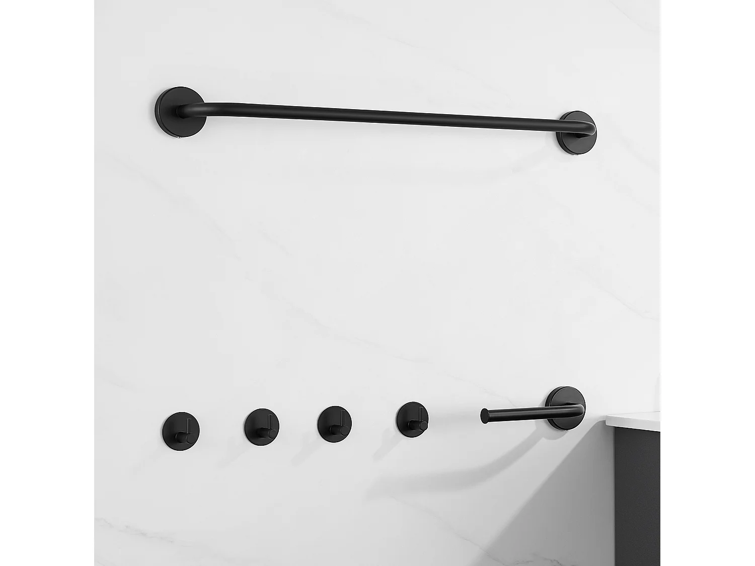 Auralum max Colonna doccia Meccanica in ottone Bronzo Retro, Altezza Regolabile + Set Bagno Accessorio 6 Pezzi, Autoadesivo/foratura, Inox, Nero