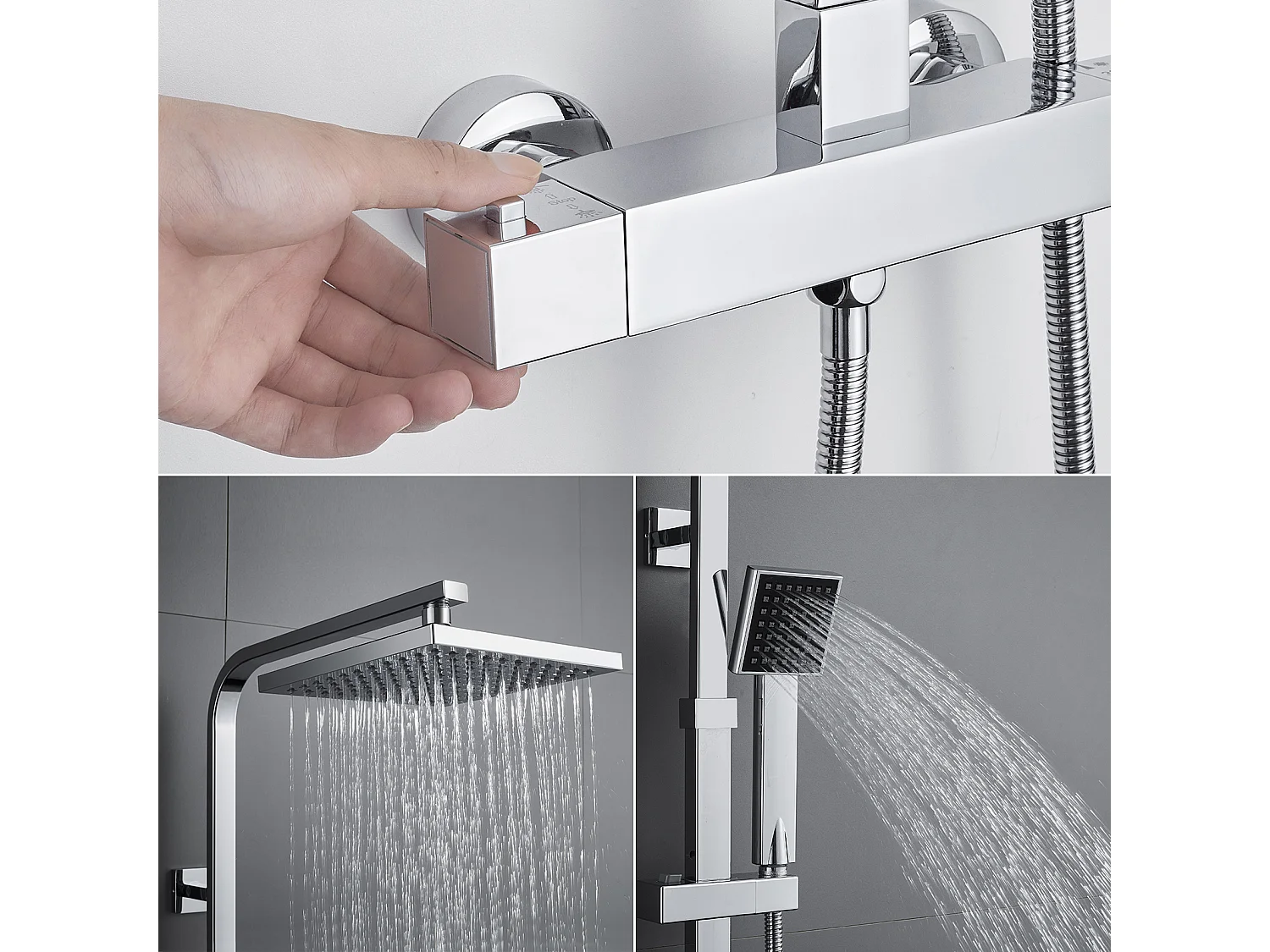 Colonne de Douche Thermostatique 2 Fonctions Ensemble de Douche avec Tête de Douche de 10 pouces, Hauteur Réglable 92-125 cm