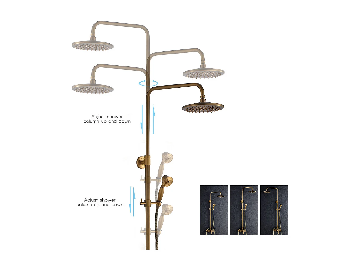 AURALUM MAX Columna de duchaDe latón Bronce Retro,Conjunto de Ducha con Mezclador Mecánico,Sistema de Ducha de Altura Ajustable para Baño