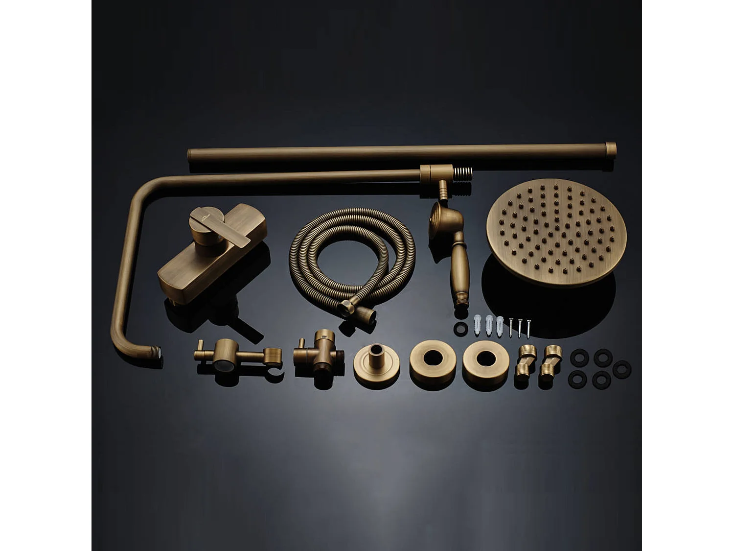 AURALUM MAX Columna de duchaDe latón Bronce Retro,Conjunto de Ducha con Mezclador Mecánico,Sistema de Ducha de Altura Ajustable para Baño