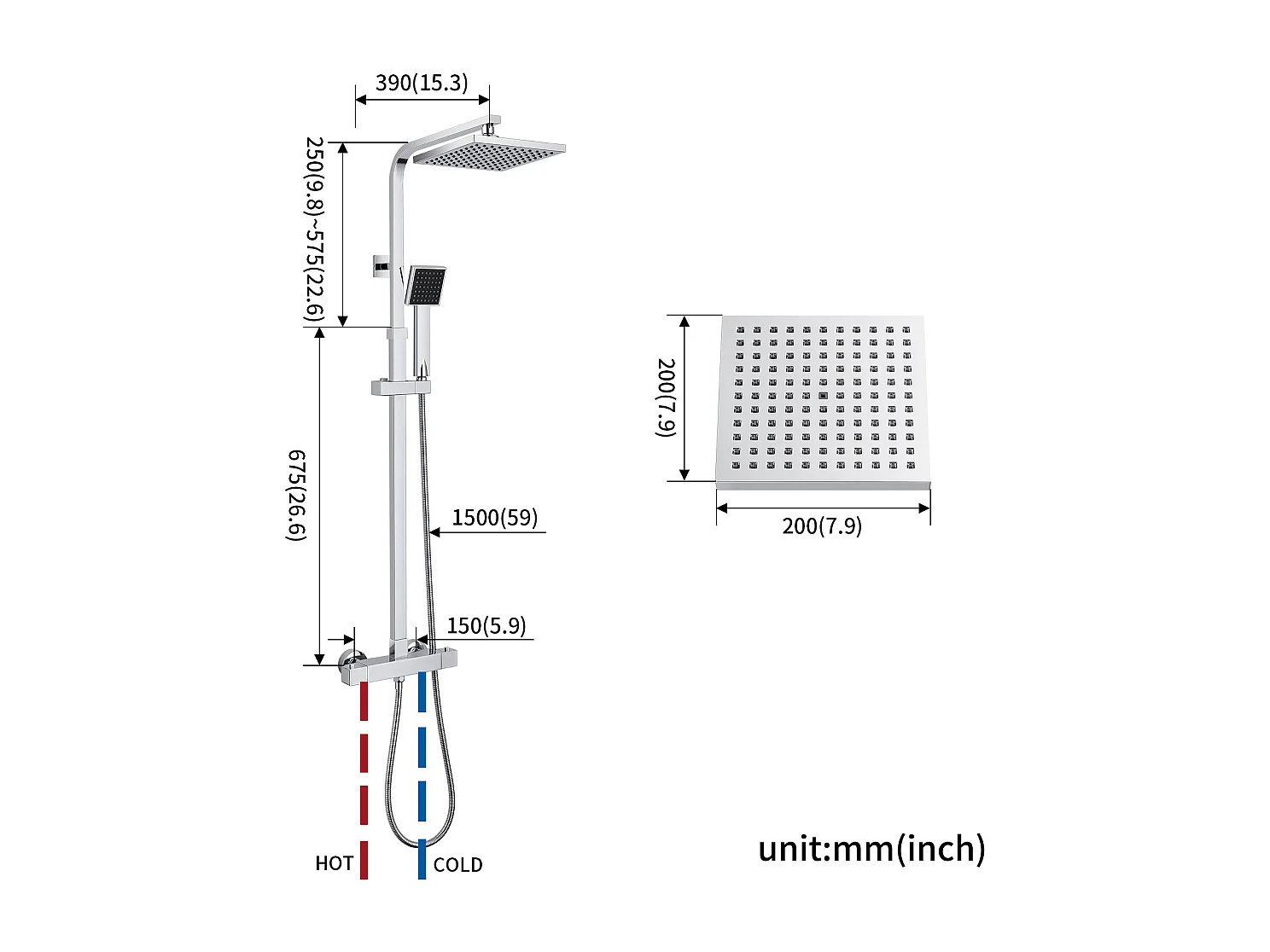 AURALUM MAX Colonna Doccia Termostatica Sistema,Altezza Regolabile Set Doccia con Doccia a Mano/Doccia a Testa Quadrata,38°C Anti-Brucione,Cromo