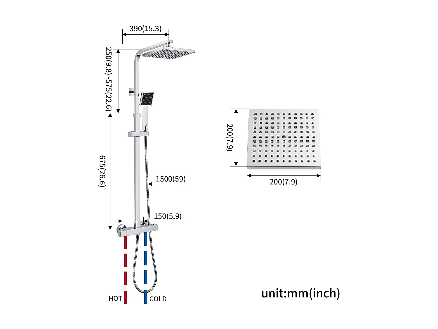AURALUM MAX Colonna Doccia Termostatica Sistema,Altezza Regolabile Set Doccia con Doccia a Mano/Doccia a Testa Quadrata,38°C Anti-Brucione,Cromo