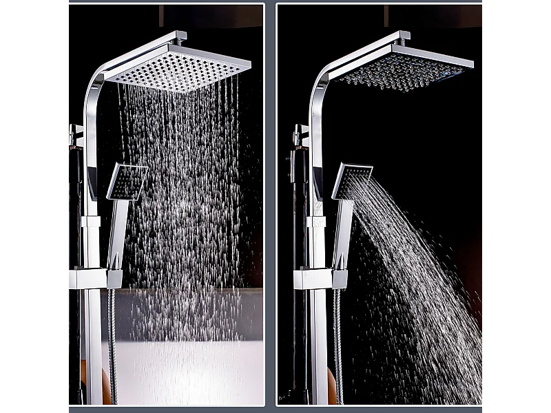 AURALUM MAX Columna Ducha Termostática Sistema,Altura Ajustable Conjunto Ducha con Ducha de Mano/Ducha de Cabeza Cuadrada,38°C Anti-Quemadura,Cromo
