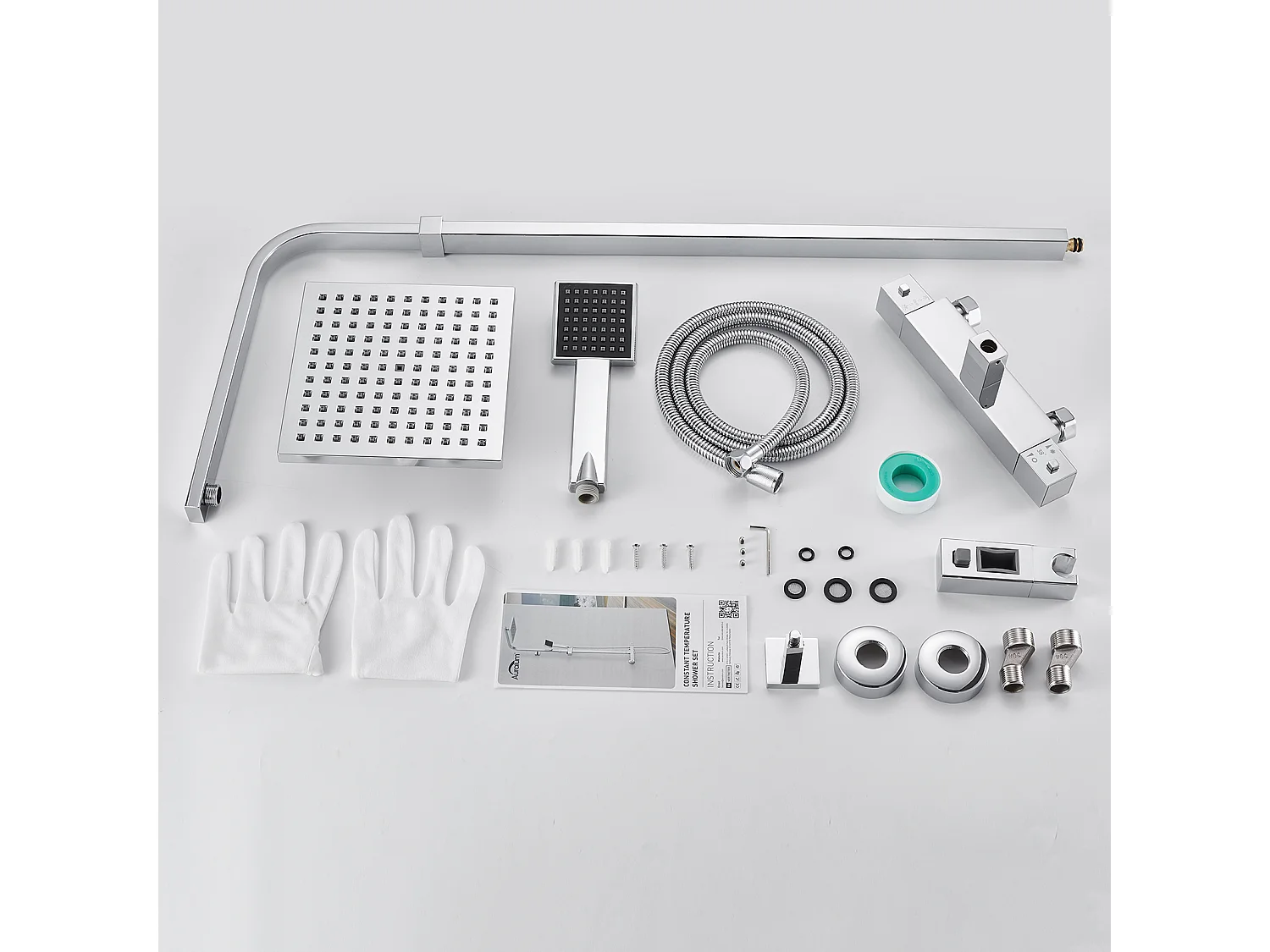 AURALUM MAX Système Colonne Douche Thermostatique Avec Mélangeur Thermostatique,Douche à Main/Douche Tête Carrée,Réglable Hauteur,Anti-Brûlure,Chromé