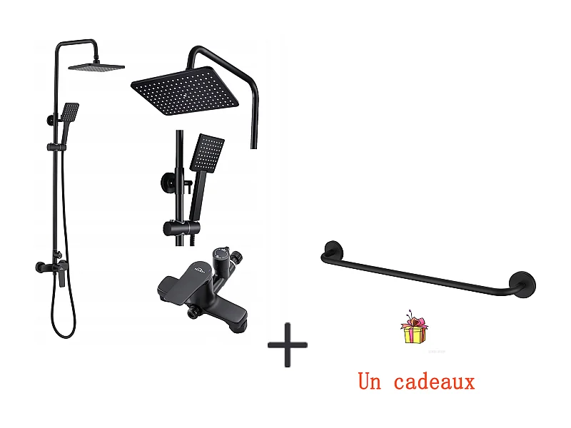 Auralum MAX Colonne de douche Interrupteur à poignée Ensemble de douche+Porte-Serviettes de Salle de Bain,Auto-adhésif/ Perçage,60CM,en INOX 304