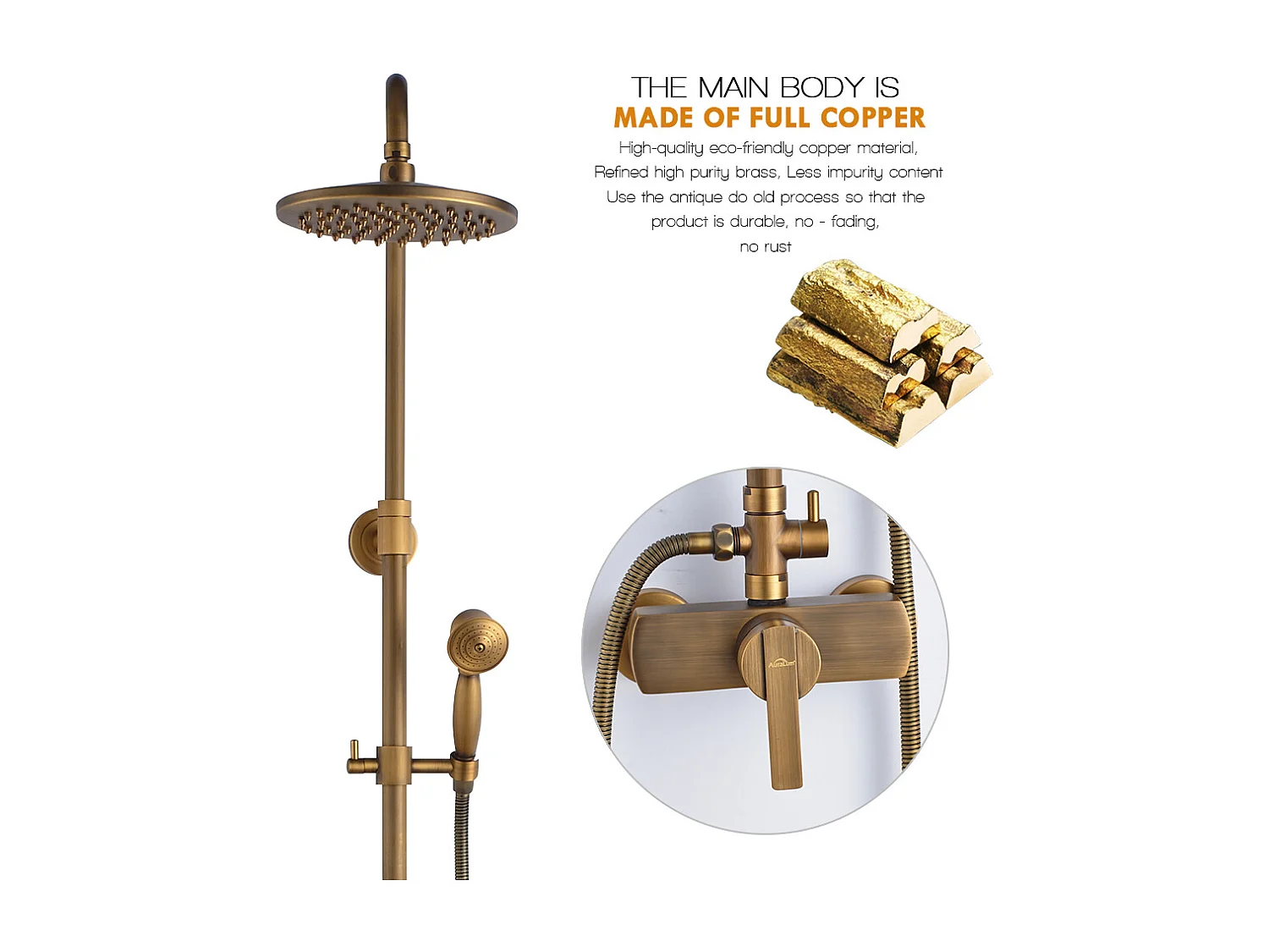 Auralum MAX Colonna Doccia Ottone Retro SyStème doccia,Antico set doccia a parete Kit doccia con soffione doccia 20cm,Doccia