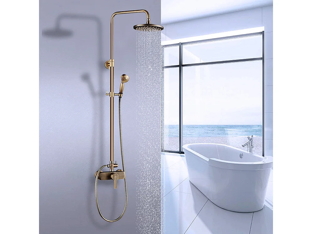 Auralum MAX Colonna Doccia Ottone Retro SyStème doccia,Antico set doccia a parete Kit doccia con soffione doccia 20cm,Doccia