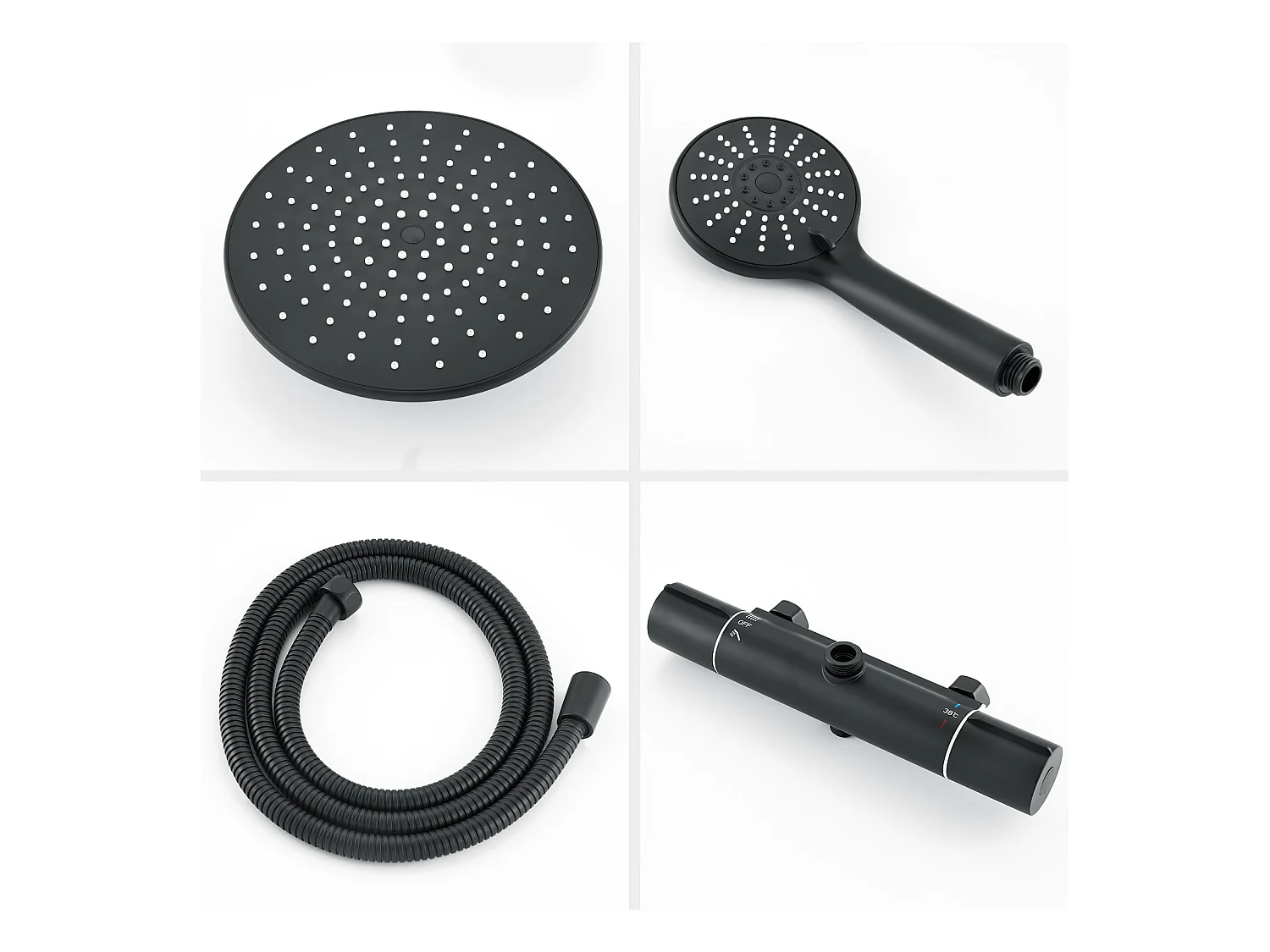 AURALUM MAX Columna Ducha Termostática Negro con Mezclador Termostático de 38°C,ColumnaDucha Ajustable Altura, Cabezal de Ducha/Pomo de Mano 3 Jets