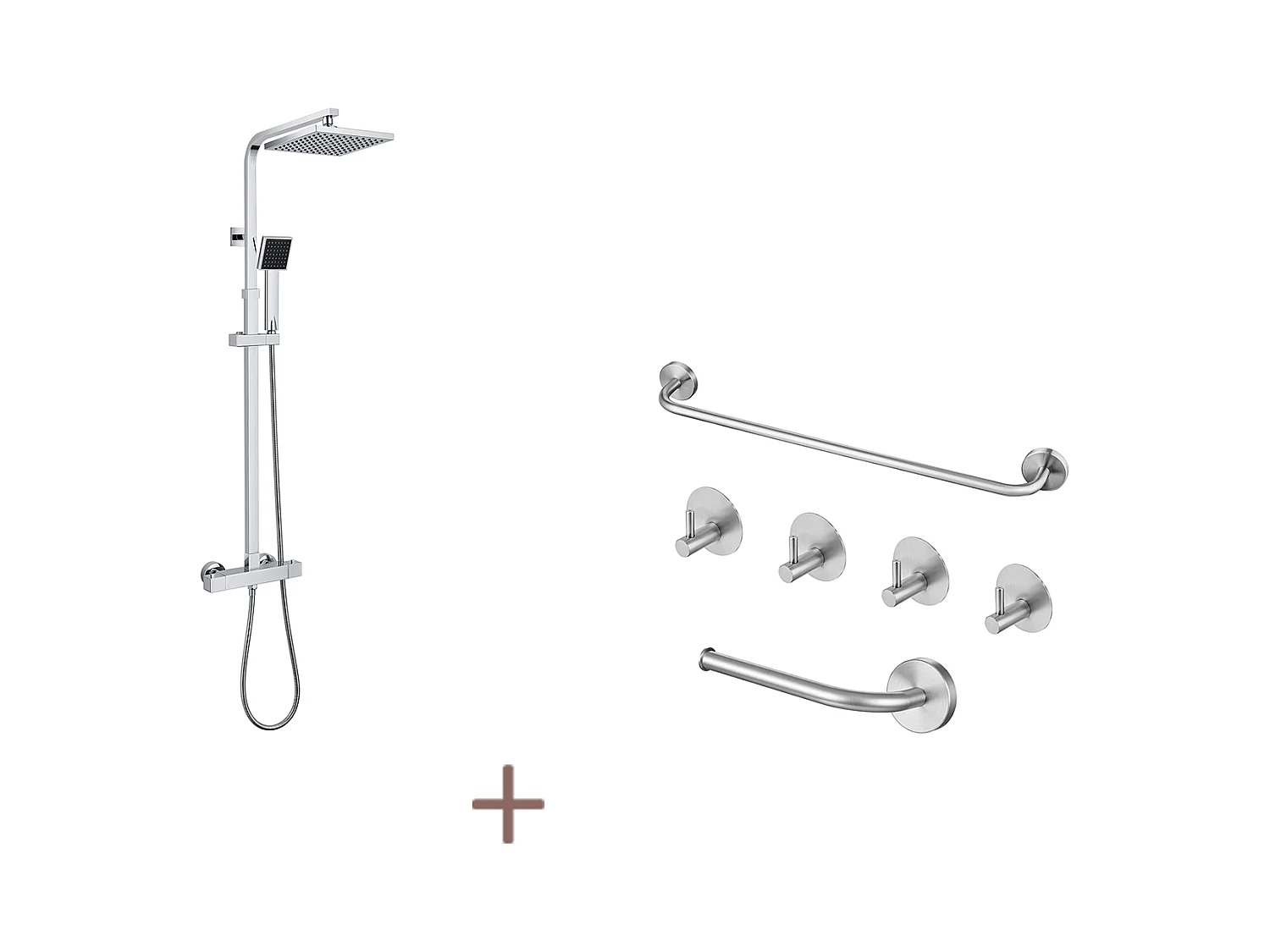 Auralum max Colonne de Douche Thermostatique Carré,Système de Douche Corps en Laiton+Ensemble Salle Bain Accessoire 6 Pièces,Inox,Brossé