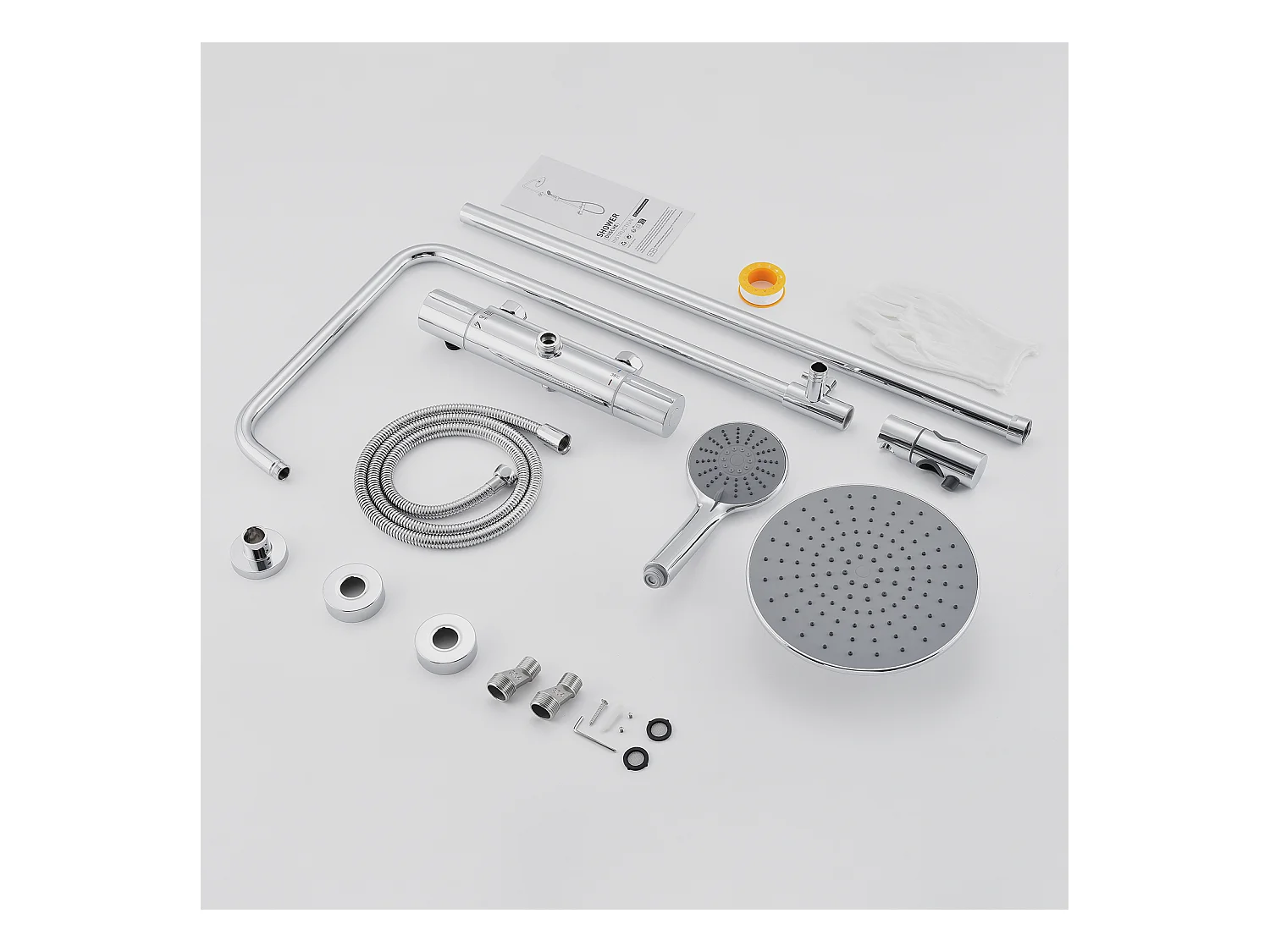 AURALUM MAX Douchekolom met thermostatische mengkraan, douRegendouche 225 mm,douche (3 jets),houder,doucheslang,stang/douchekop1 straal,Chroom