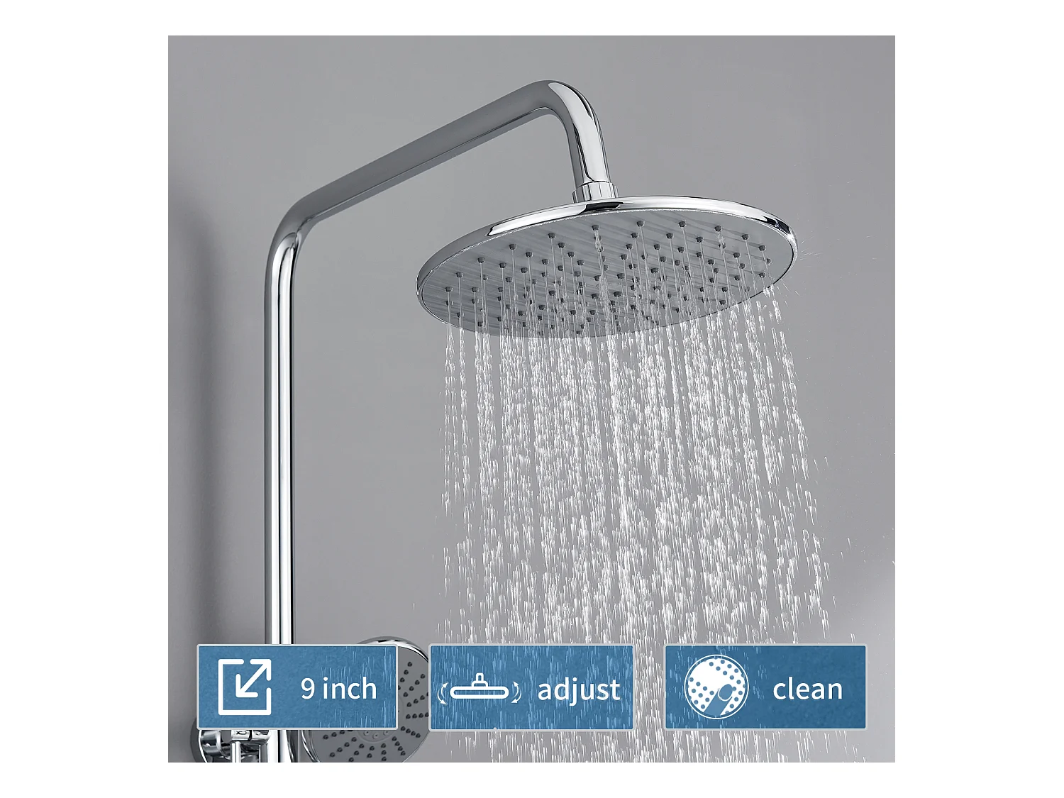 AURALUM MAX Douchekolom met thermostatische mengkraan, douRegendouche 225 mm,douche (3 jets),houder,doucheslang,stang/douchekop1 straal,Chroom