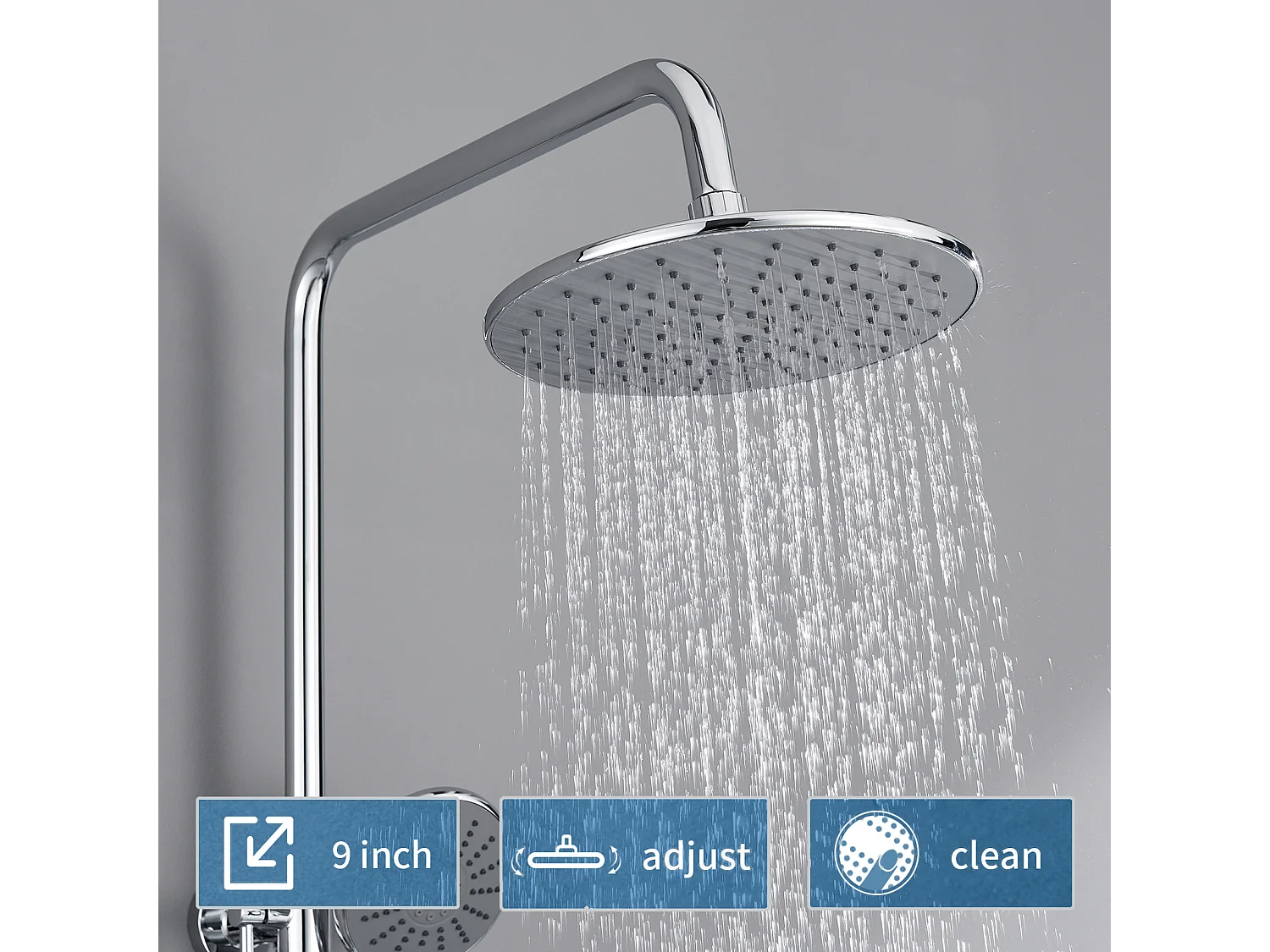 AURALUM MAX Colonne douche avec mitigeur thermostatique,douche pluie 225 mm,douchette (3 jets),support,flexible douche,barre/douche  tête1 jet,Chromé