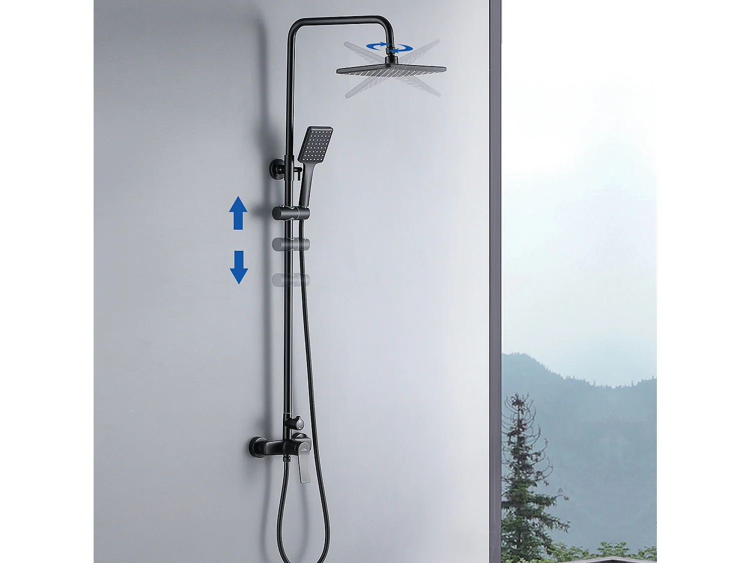 AURALUM MAX Columna de Ducha Negra con Grifos Conjunto de Ducha Altura Ajustable 2 Funciones con Ducha de Cabeza y Ducha de Mano