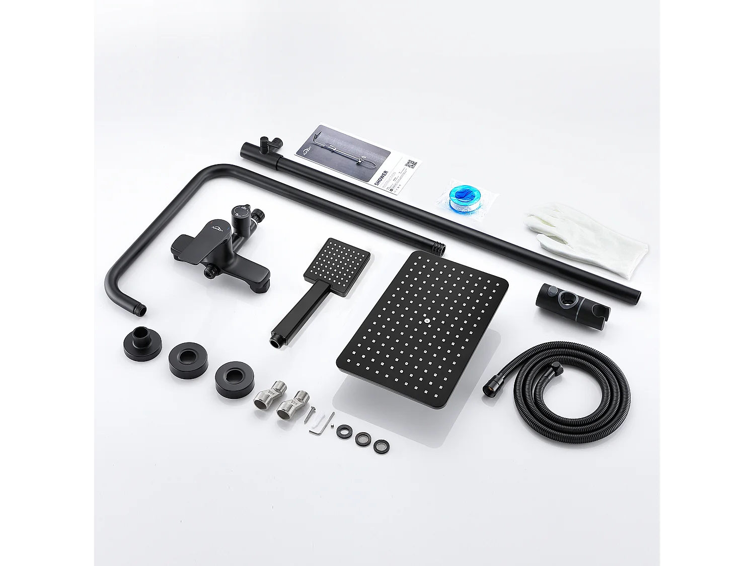 AURALUM MAX  Colonne de Douche Noir avec Robinetterie Ensemble de Douche Hauteur Réglable  2 Fonctions avec Douche de Tête et Douchette à Main