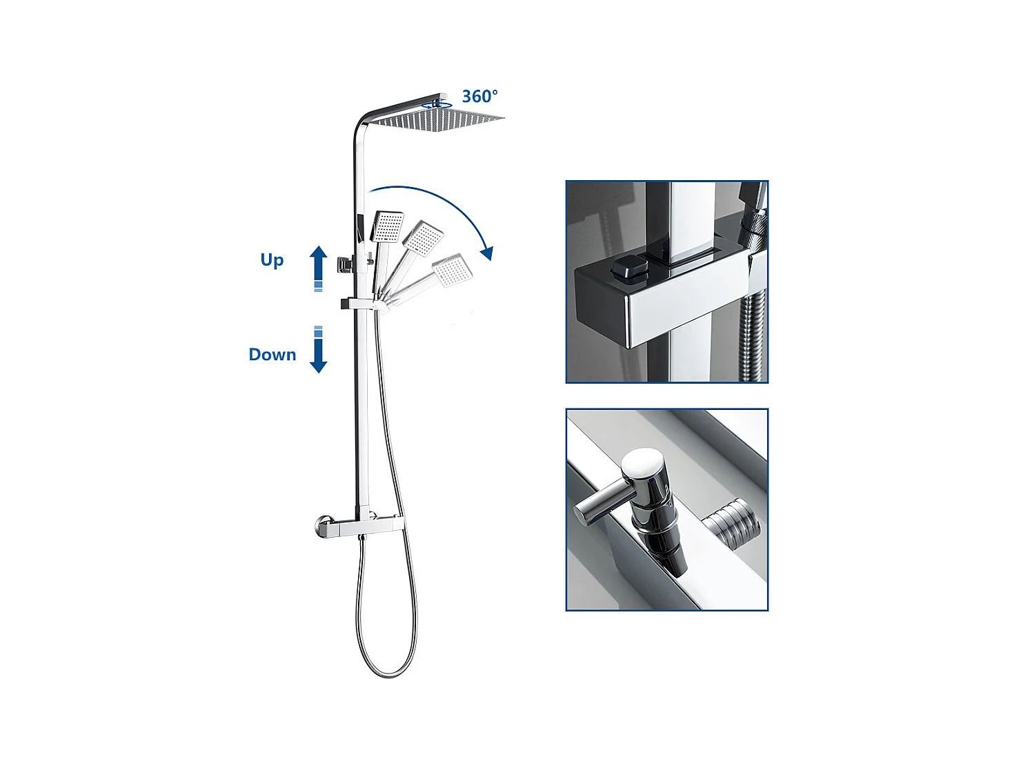 AURALUM MAX Set Doccia Termostatica Testa Doccia 10 Pollici Colonna di DoucHe Altezza Regolabile Inox 304 con Tubo Doccia Bagno