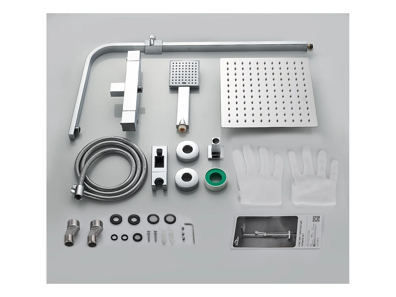 AURALUM MAX Set Doccia Termostatica Testa Doccia 10 Pollici Colonna di DoucHe Altezza Regolabile Inox 304 con Tubo Doccia Bagno