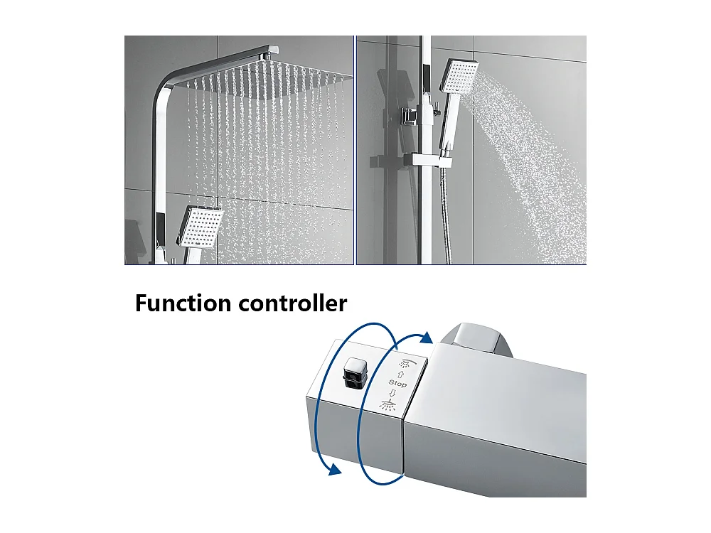AURALUM MAX Set Doccia Termostatica Testa Doccia 10 Pollici Colonna di DoucHe Altezza Regolabile Inox 304 con Tubo Doccia Bagno