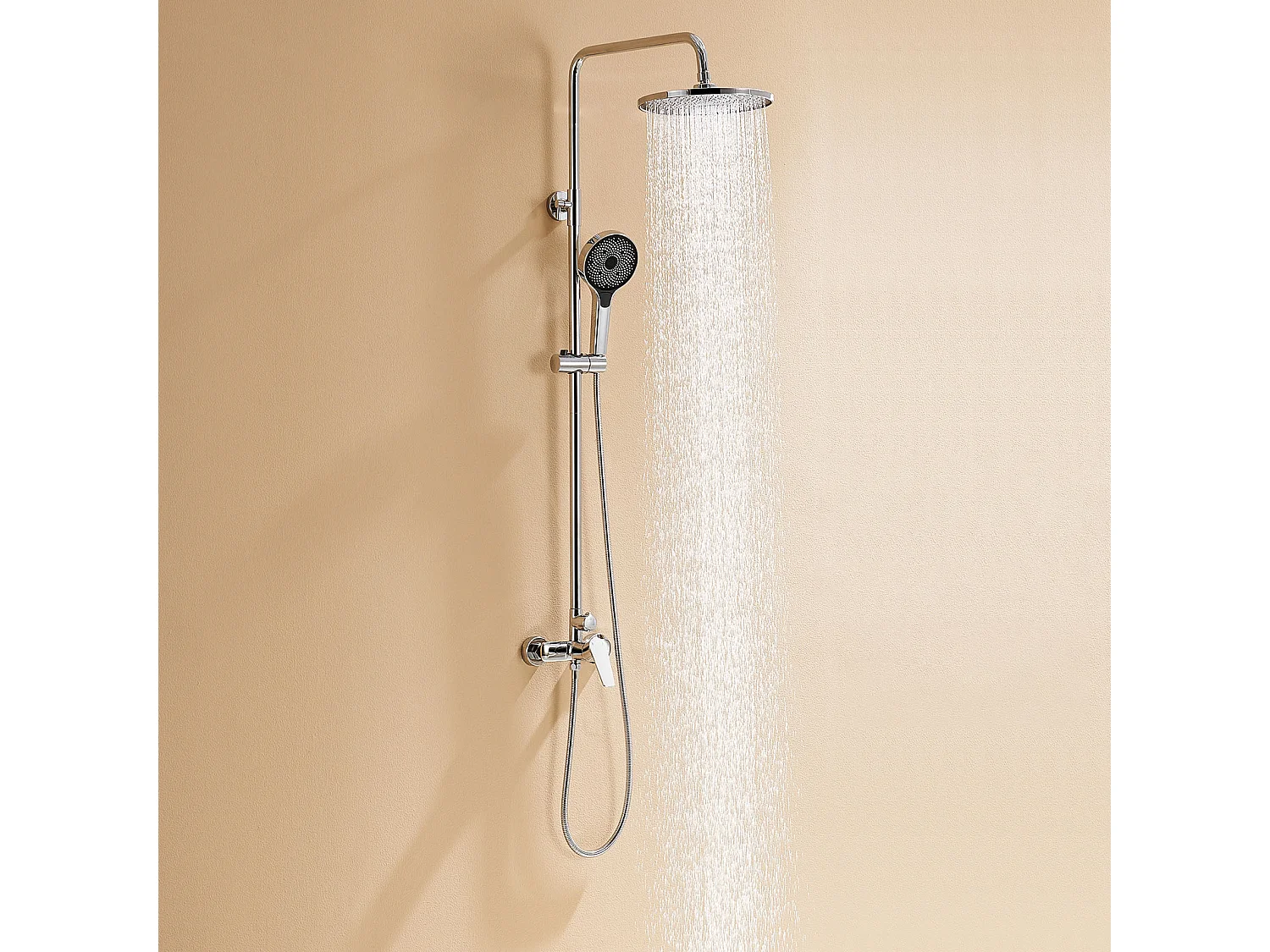 Colonne de Douche Mécanique Chromé,Ensemble Douche Ronde,Tête Douche10 Pouces,Douchette avec 3 Jets D'eau,Hauteur Réglable103-139 cm,EU Modèle