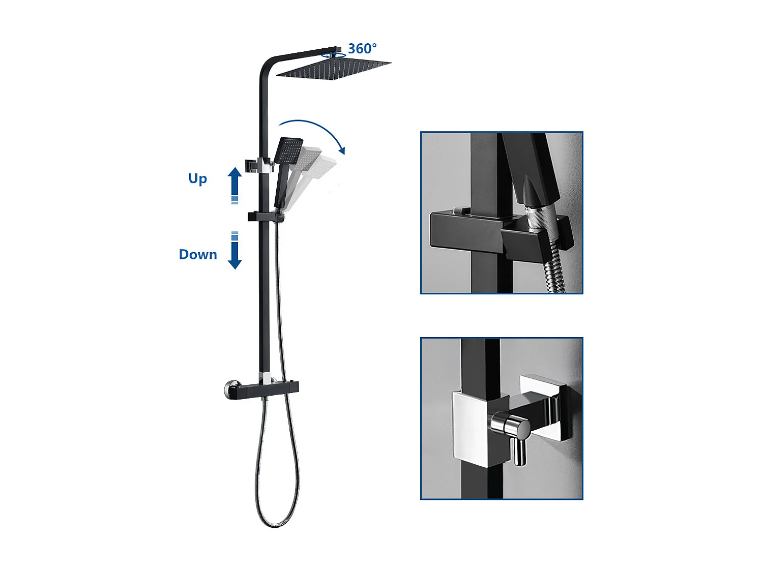 Colonna doccia termostatica Set doccia nero Altezza regolabile Set doccia nero con miscelatore Sistema doccia pioggia per bagno