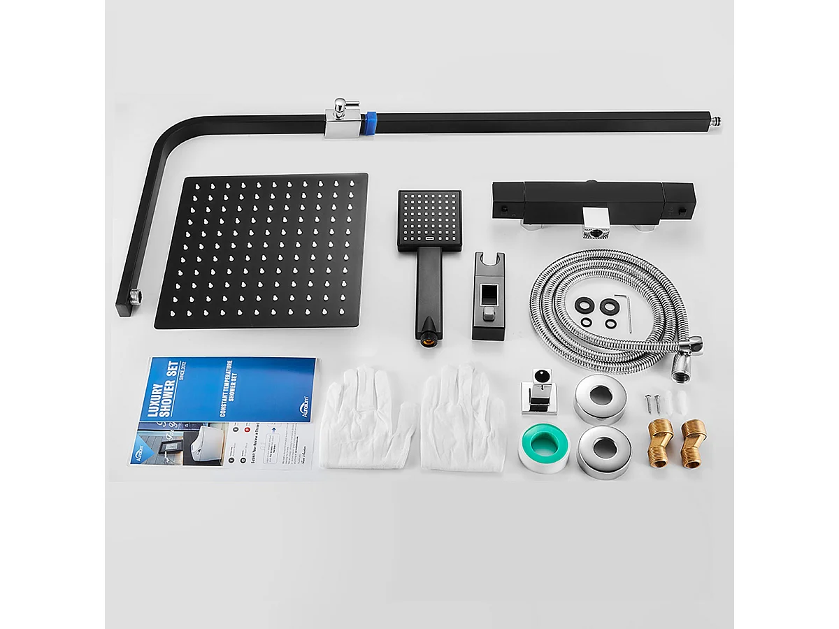 Colonna doccia termostatica Set doccia nero Altezza regolabile Set doccia nero con miscelatore Sistema doccia pioggia per bagno