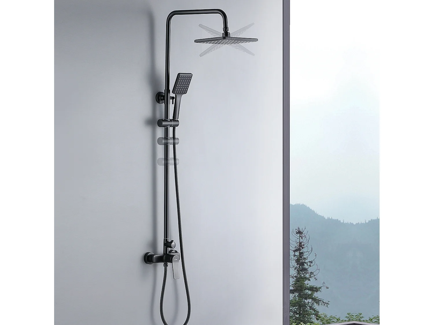 Columna de ducha Interruptor con mango Conjunto de ducha+Fondo de LAvabo Bonde Pop-up con desbordamiento automático universal, negro
