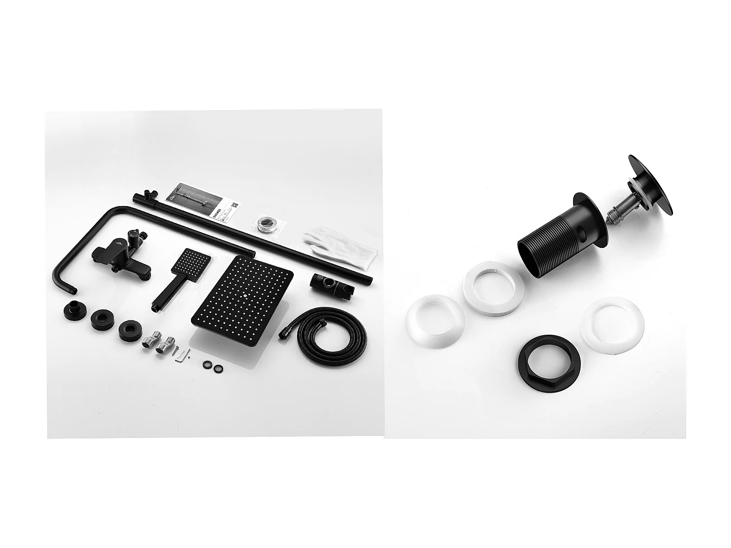 Columna de ducha Interruptor con mango Conjunto de ducha+Fondo de LAvabo Bonde Pop-up con desbordamiento automático universal, negro