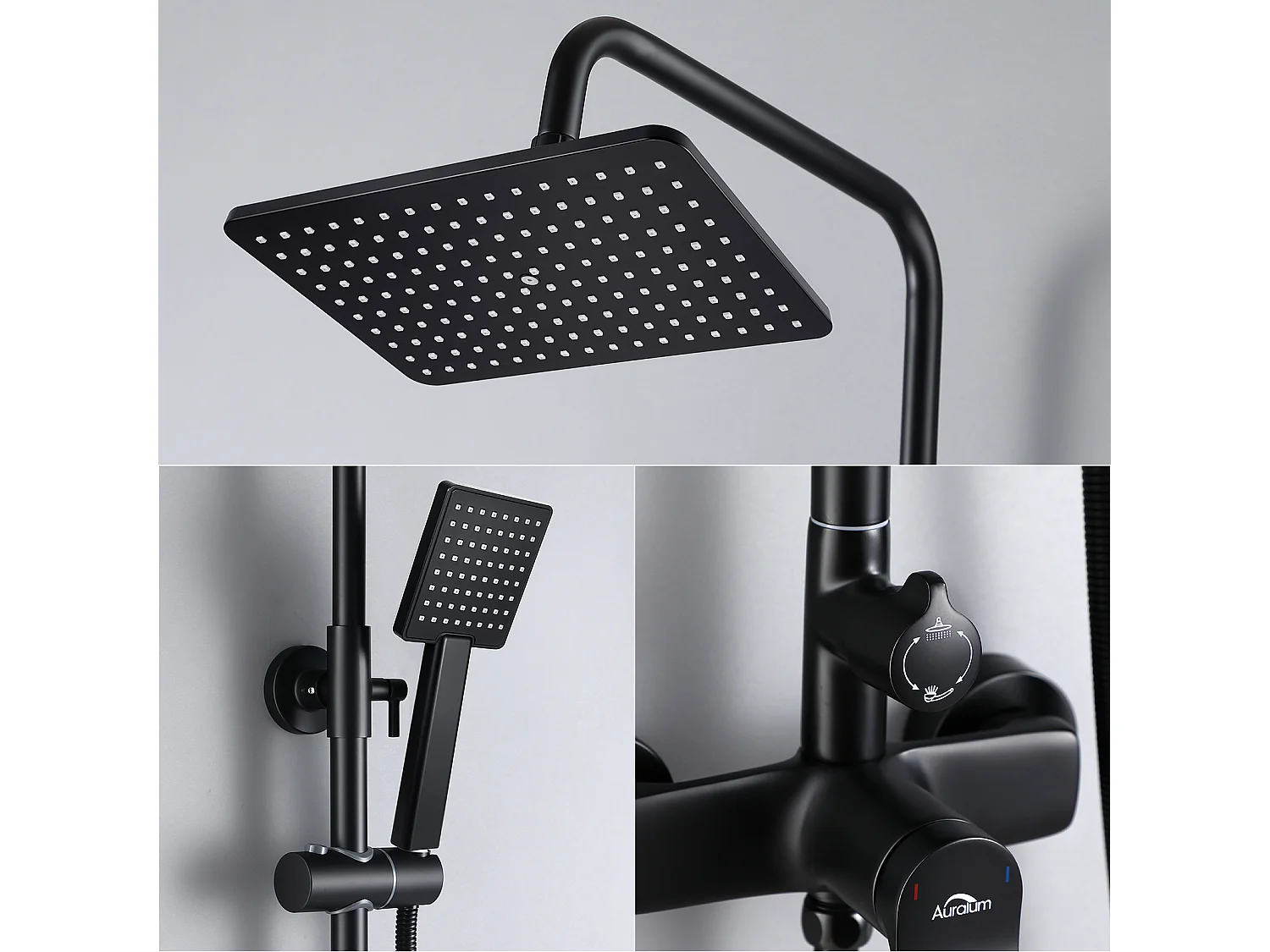 Columna de ducha Interruptor con mango Conjunto de ducha+Fondo de LAvabo Bonde Pop-up con desbordamiento automático universal, negro