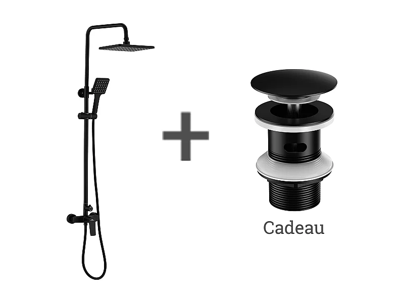 Colonne de douche Interrupteur à poignée Ensemble de douche+Bonde de Lavabo Bonde Pop-up avec Trop-plein Automatique Universelle,Noir