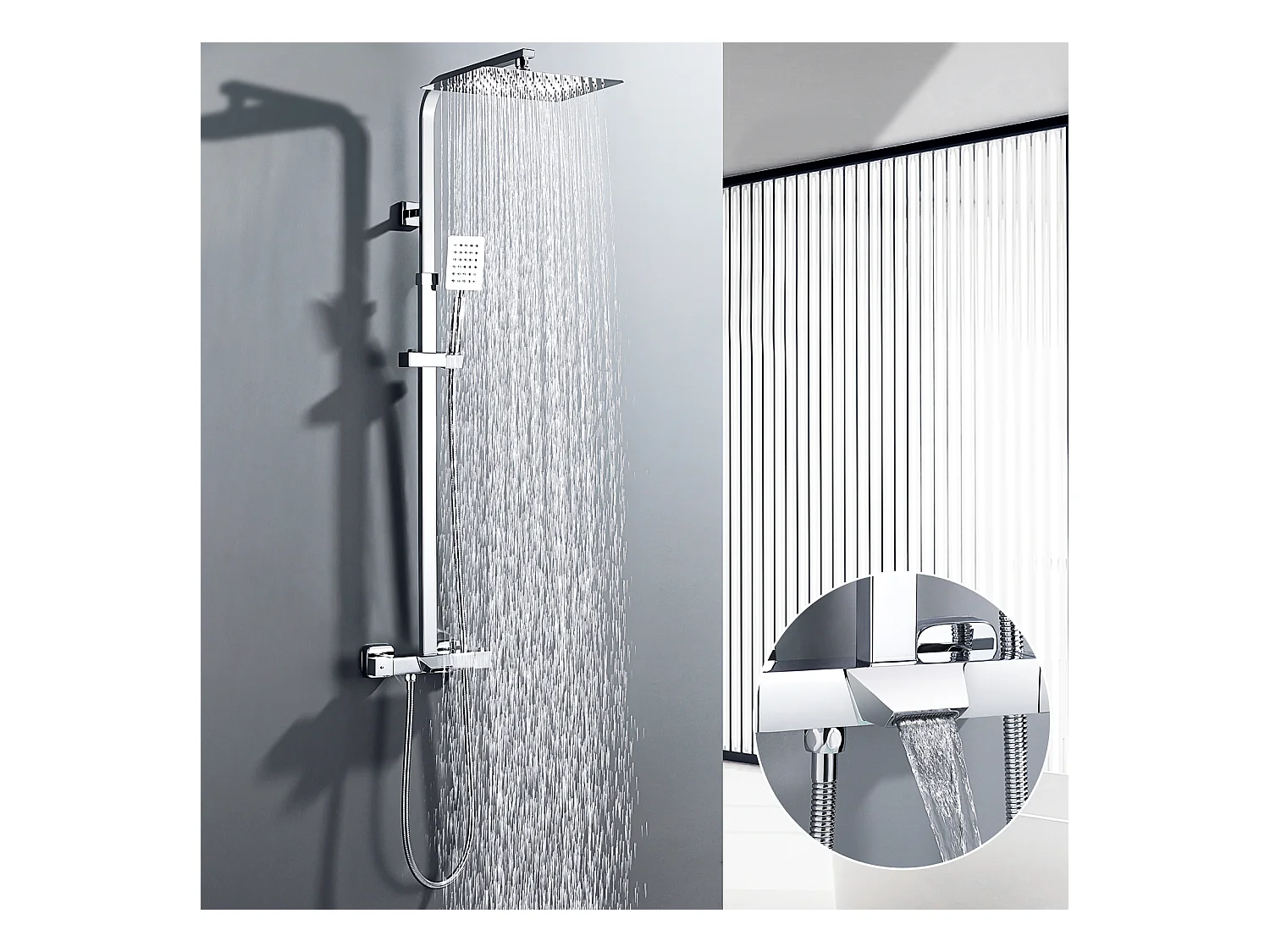 AURALUM MAX   Colonne de Douche Chromée Système de Douche Montage Mural Ensemble de Douche avec Tête de Douche Douchette à Mains Robinet de Baignoire