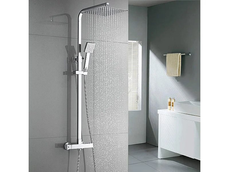 Columna de Ducha Termostática Conjunto Ducha Con Cabezal de Ducha de 10 Pulgadas Sistema Ducha de Latón Altura Ajustable para Baño