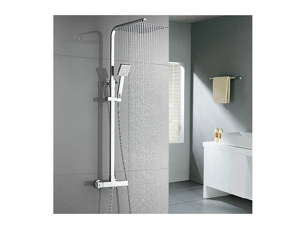 Colonne de Douche Thermostatique Ensemble Douche Avec Tête de Douche de 10 Pouces Système Douche en Laiton Hauteur Réglable pour Salle de Bain