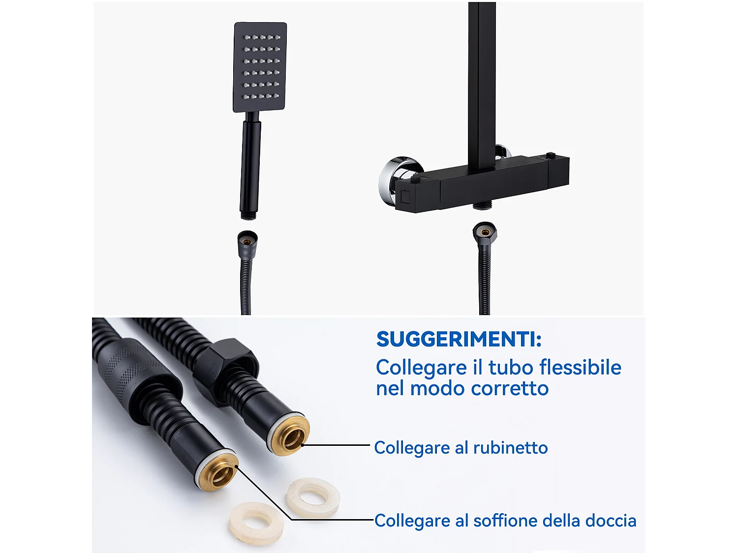 Colonne de Douche Thermostatique,Réglable Hauteur 30x30CM Pommeau de Douche,Colonne Douche Noir Acier Inoxydable,Mitigeur Thermostatique Salle Bain