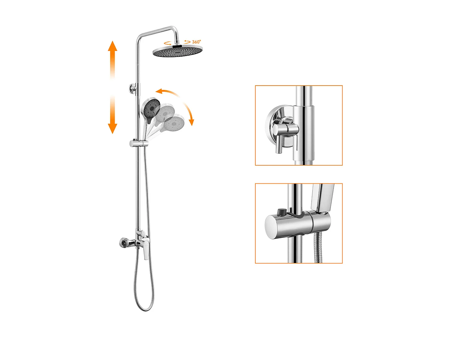 AURALUM MAX Colonna Doccia Cromata, Con Mitigeur,Set doccia regolabile in altezza103-139 cm,Mistore doccia con doccia a testa/doccia 3 Jets