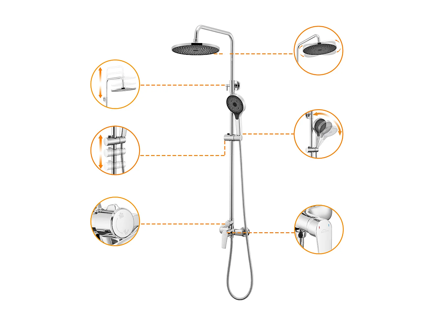 AURALUM MAX Colonna Doccia Cromata, Con Mitigeur,Set doccia regolabile in altezza103-139 cm,Mistore doccia con doccia a testa/doccia 3 Jets