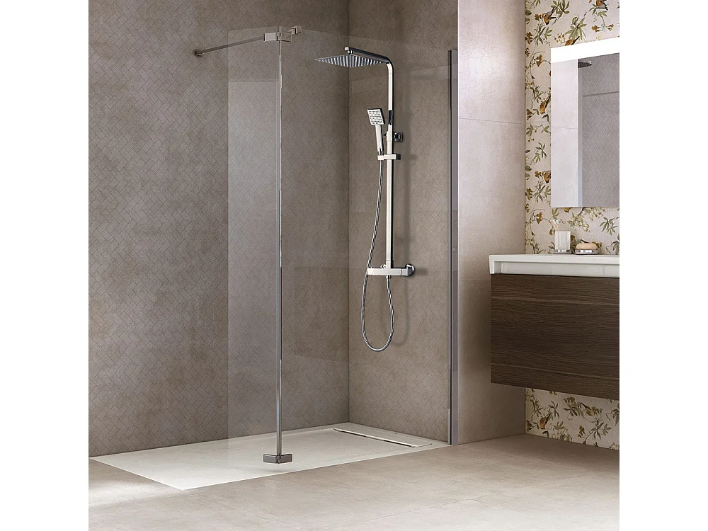 AURALUM MAX Système douche avec thermostat,douche effet pluie, colonne douche en Laiton avec pommeau douche/douchette à main,barre de douche réglable