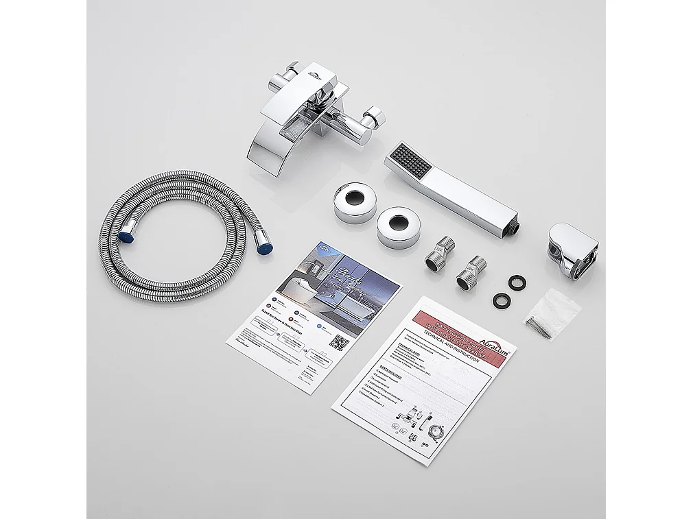 Miscelatore vasca a cascata con doccetta e tubo doccia da 1,5 m Rubinetto doccia Rubinetti a parete Rubinetto vasca in ottone cromato,Modello UE