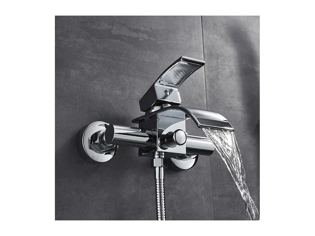 Miscelatore vasca a cascata con doccetta e tubo doccia da 1,5 m Rubinetto doccia Rubinetti a parete Rubinetto vasca in ottone cromato,Modello UE