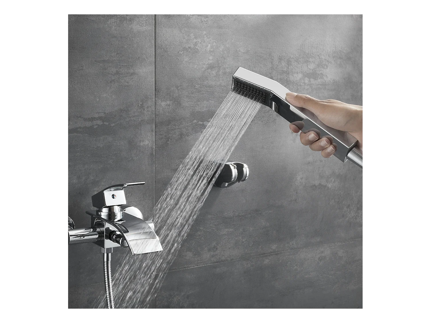 Mitigeur Baignoire Cascade avec Douche à Main/Flexible de douche 1,5m Robinet Douche Robinetterie mural Robinet de bain en Laiton Chrome,EU Modèle
