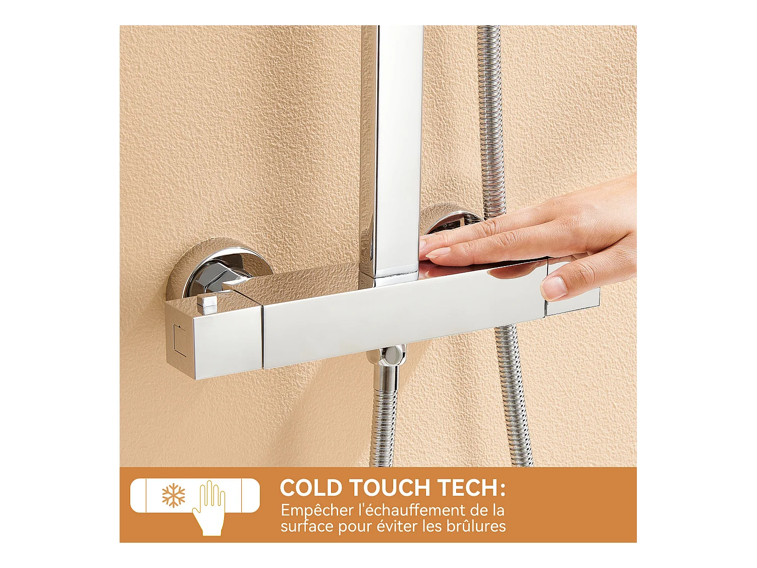 Colonne Douche Thermostatique 2 Fonctions Ensemble Douche Thermostat,Tête douche 12 pouces,Système Douche, Hauteur Réglable 96-130cm,Chromé