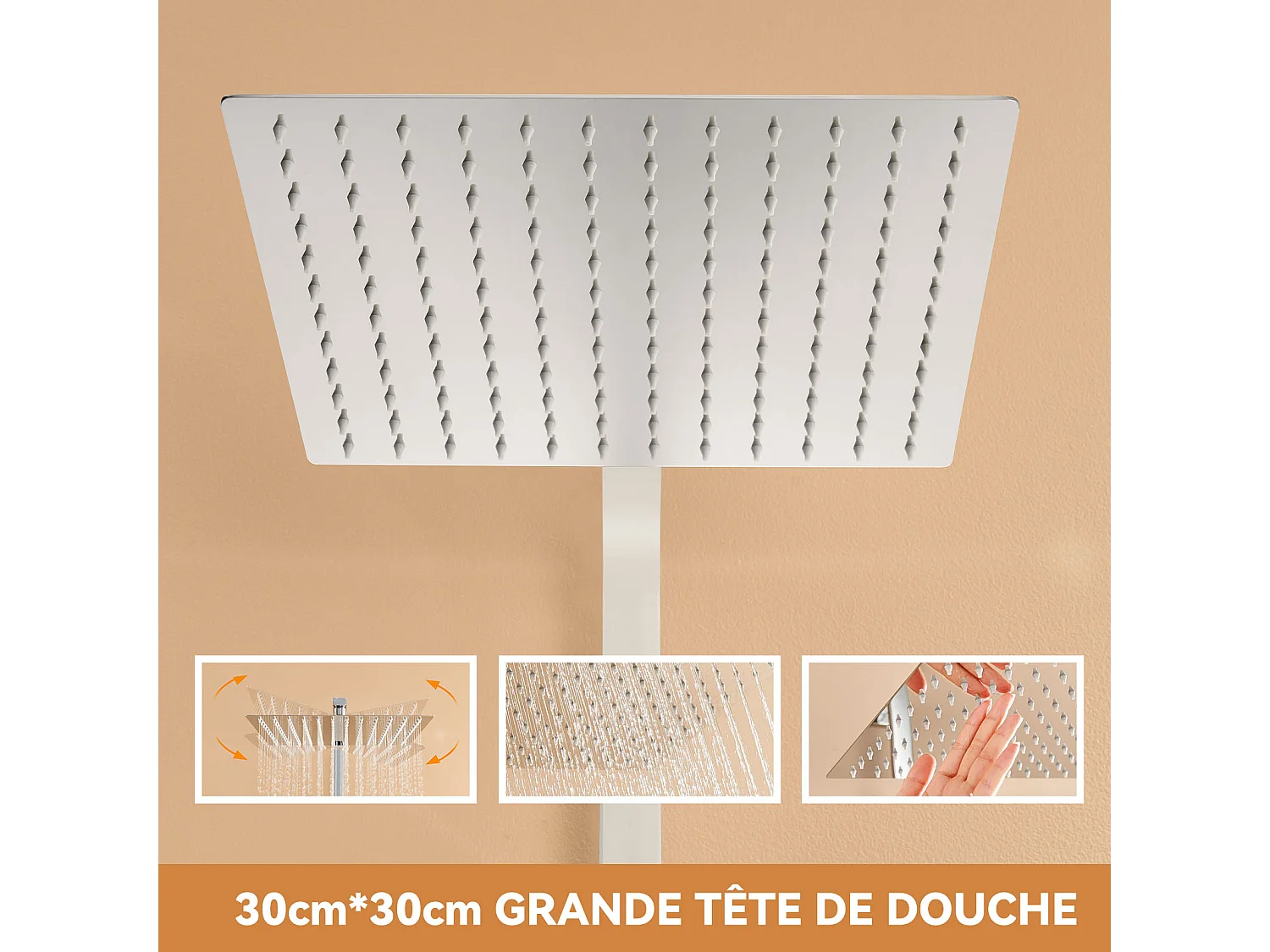 Colonne Douche Thermostatique 2 Fonctions Ensemble Douche Thermostat,Tête douche 12 pouces,Système Douche, Hauteur Réglable 96-130cm,Chromé