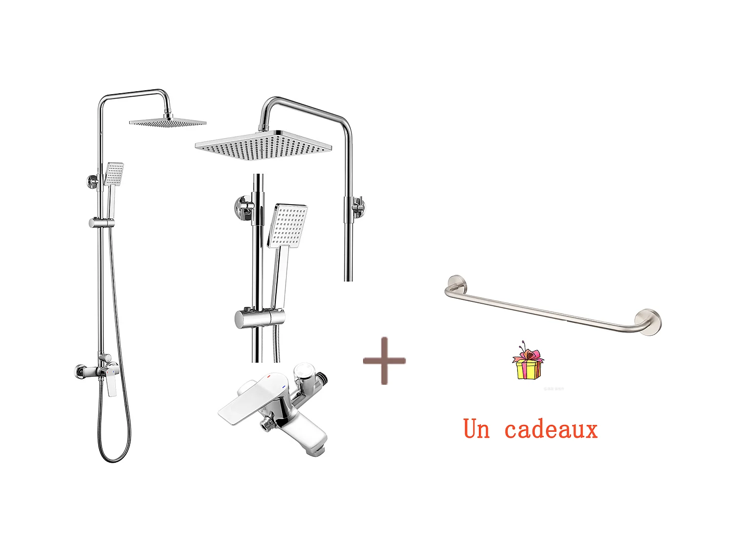 Colonne Douche Mécanique,Hauteur Réglable 90-1240mm Set de Douche en Laiton Chromé+60cm Porte-Serviettes Salle Bain Auto-adhésif ou Perçage en Inox