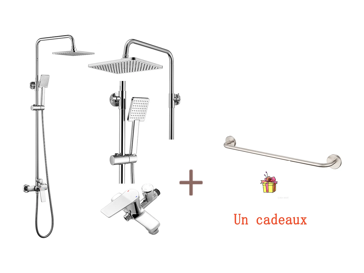 Colonne Douche Mécanique,Hauteur Réglable 90-1240mm Set de Douche en Laiton Chromé+60cm Porte-Serviettes Salle Bain Auto-adhésif ou Perçage en Inox