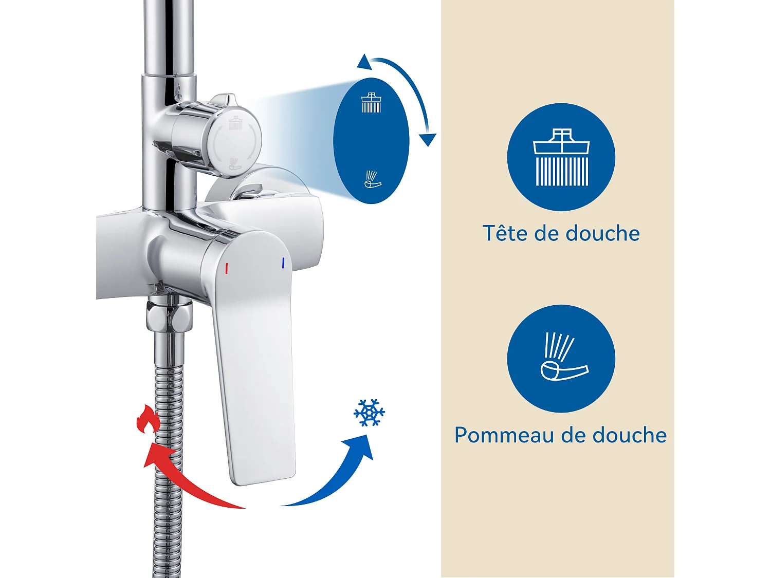 Colonne Douche Mécanique,Hauteur Réglable 90-1240mm Set de Douche en Laiton Chromé+60cm Porte-Serviettes Salle Bain Auto-adhésif ou Perçage en Inox