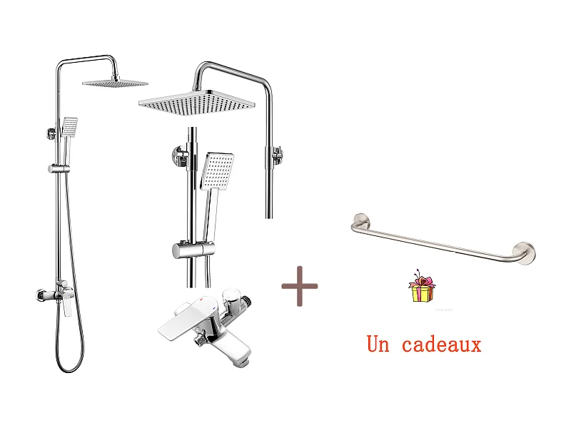 Columna Ducha Mecánica,Altura Ajustable 90-1240mm Set de Ducha de Latón Cromado+60cm Toallero Baño Autoadhesivo o Perforación de Inox