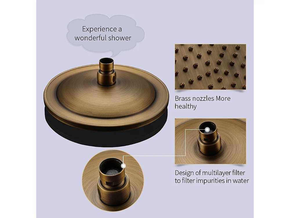 AURALUM MAX Columna Ducha Latón Retro Sistema de Ducha Ajustable Set de Ducha Mural Set Kit Ducha Bronce Mezclador Ducha para Baño