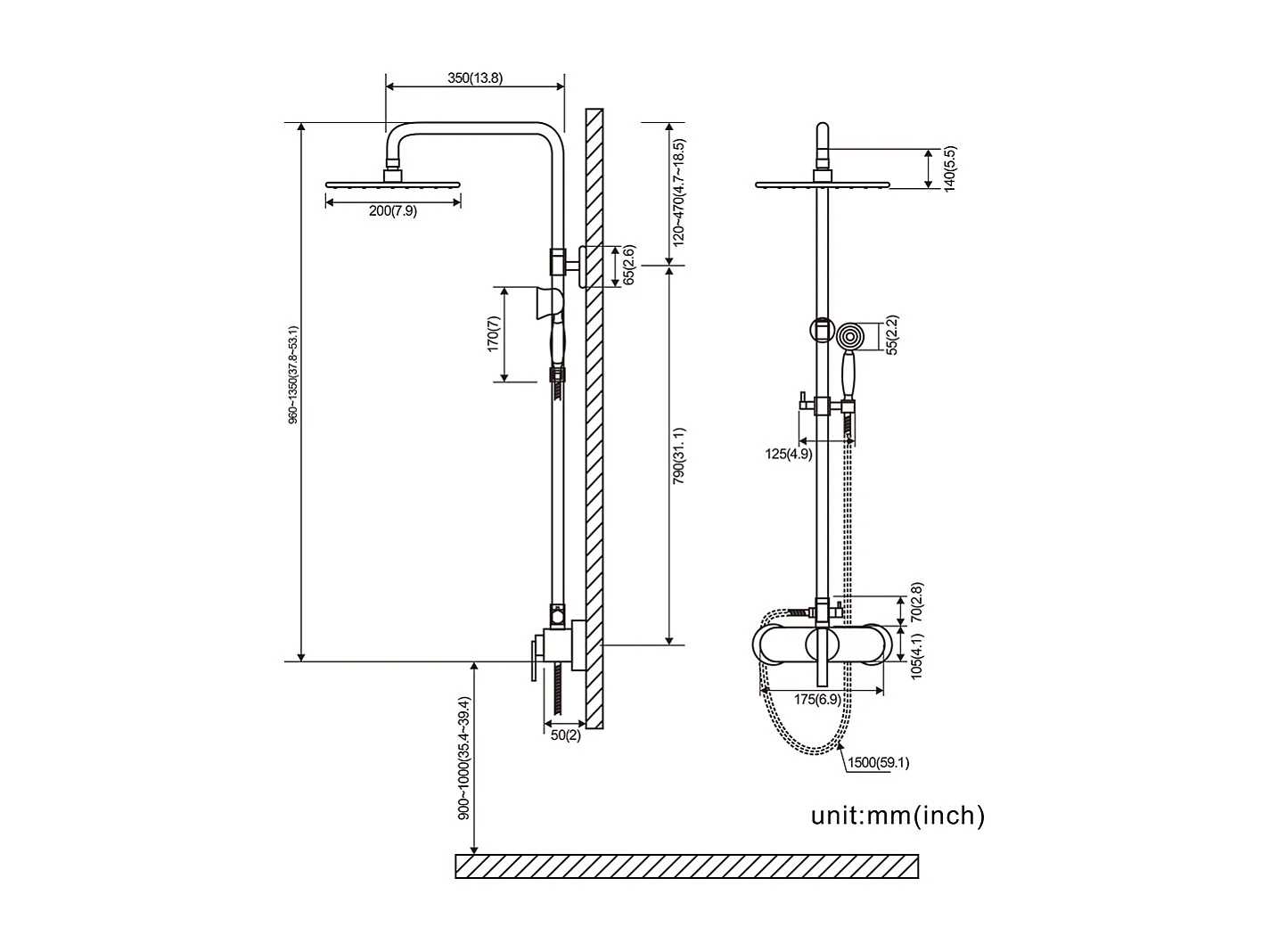 AURALUM MAX Columna Ducha Latón Retro Sistema de Ducha Ajustable Set de Ducha Mural Set Kit Ducha Bronce Mezclador Ducha para Baño