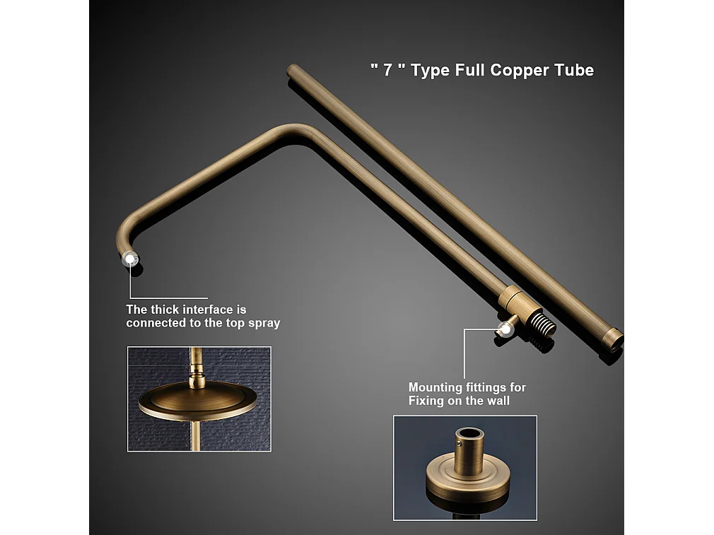 AURALUM MAX Columna Ducha Latón Retro Sistema de Ducha Ajustable Set de Ducha Mural Set Kit Ducha Bronce Mezclador Ducha para Baño