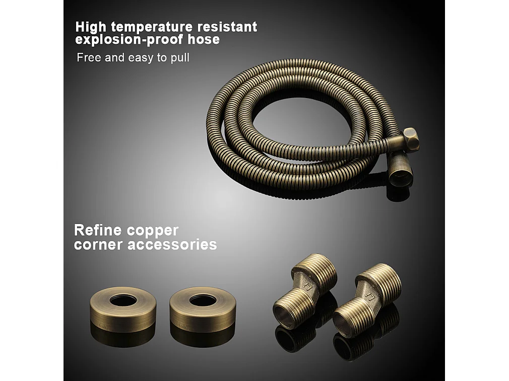 AURALUM MAX Columna Ducha Latón Retro Sistema de Ducha Ajustable Set de Ducha Mural Set Kit Ducha Bronce Mezclador Ducha para Baño